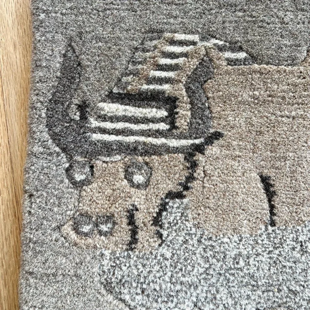 Mid Century Modern Wool Rug Wall Hanging Ox Water Buffalo with a Striped…